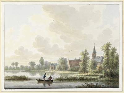 206195 Gezicht op het landschap in de omgeving van Oud-Loosdrecht met een groot water op de voorgrond.
